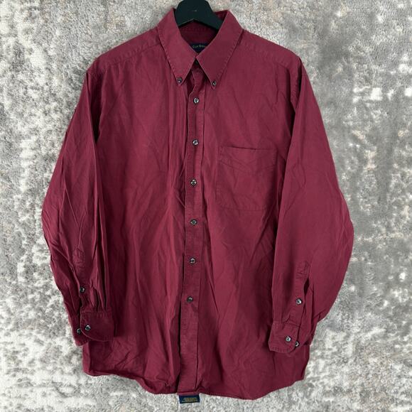 Club Room Size L 80s Pinpoint Oxford Casual Button Shirt Red Long Sleeve - Picture 1 of 9